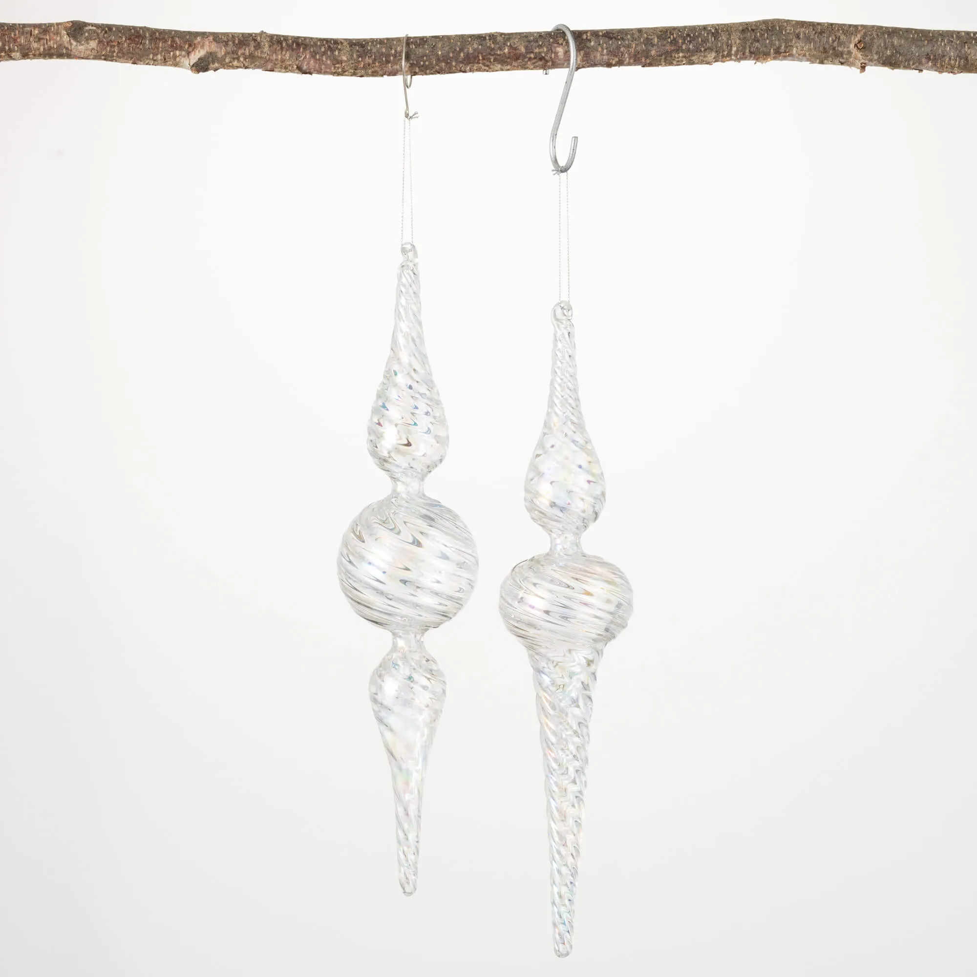 13"H Sullivans Pearl Finial Ornament - Set of 2, Clear Christmas Ornaments