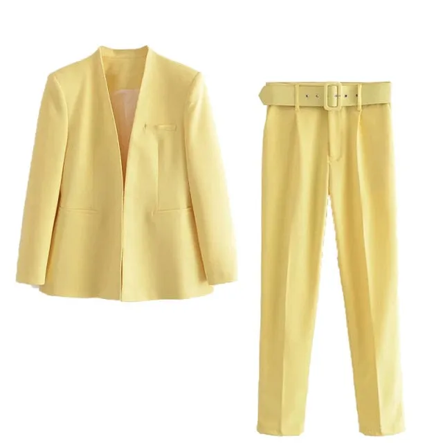 2 Piece Set Blazer Blazer Office Suit Pantsuit Simple Solid Color Suit