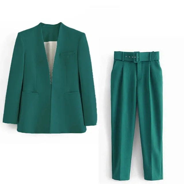 2 Piece Set Blazer Blazer Office Suit Pantsuit Simple Solid Color Suit