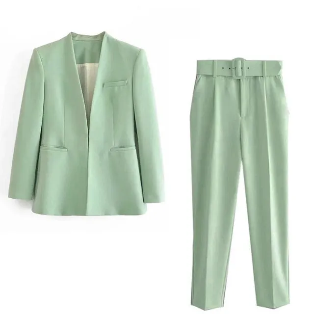 2 Piece Set Blazer Blazer Office Suit Pantsuit Simple Solid Color Suit