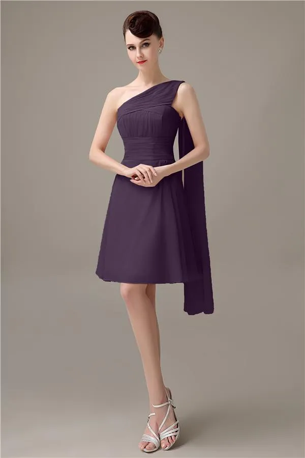 A-line Chiffon One Shoulder Unique Short Bridesmaid Dresses