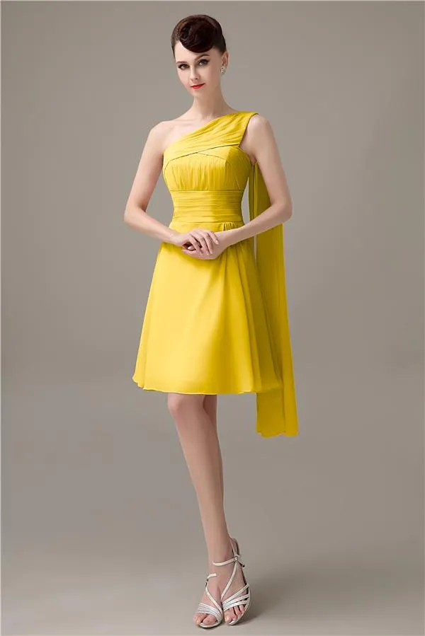 A-line Chiffon One Shoulder Unique Short Bridesmaid Dresses