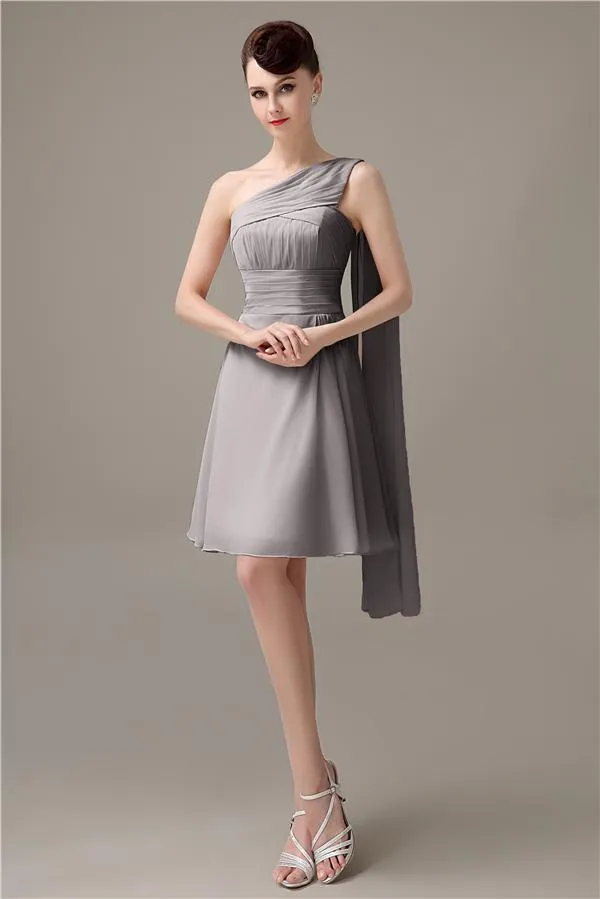 A-line Chiffon One Shoulder Unique Short Bridesmaid Dresses