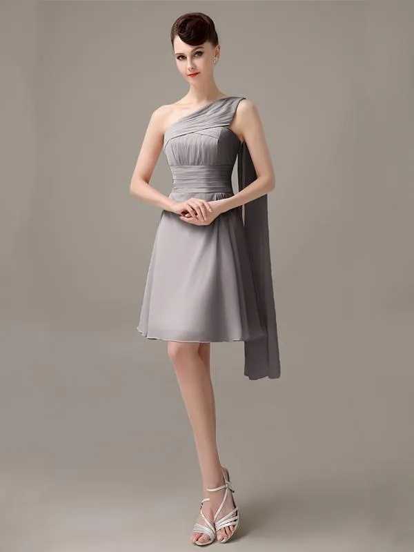 A-line Chiffon One Shoulder Unique Short Bridesmaid Dresses