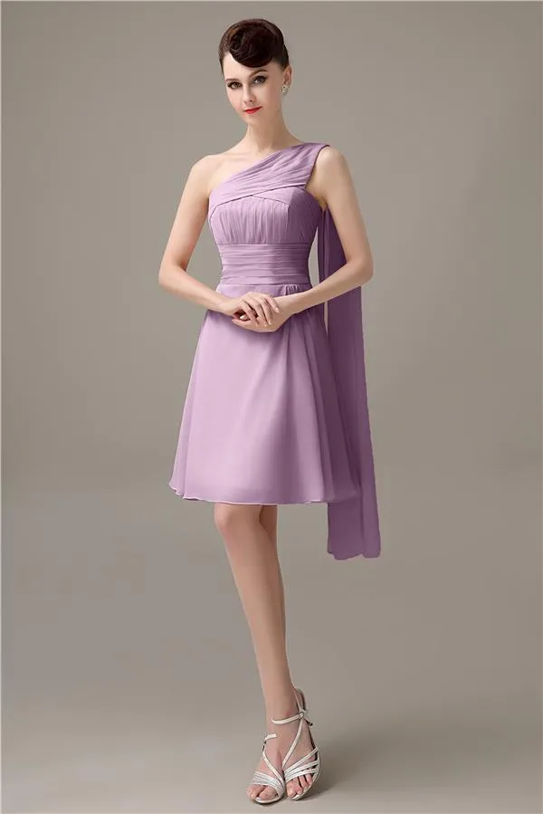 A-line Chiffon One Shoulder Unique Short Bridesmaid Dresses