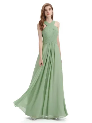 A-line Unique Deisgn Chiffon Long Bridesmaid Dresses