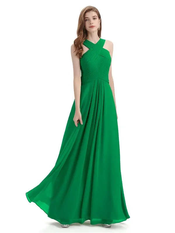 A-line Unique Deisgn Chiffon Long Bridesmaid Dresses