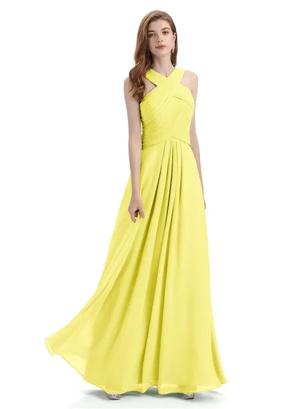 A-line Unique Deisgn Chiffon Long Bridesmaid Dresses