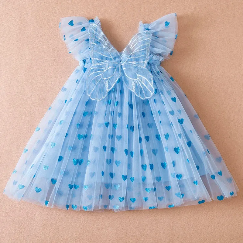 Baby Girl Summer Heart Butterfly Birthday Party Dress