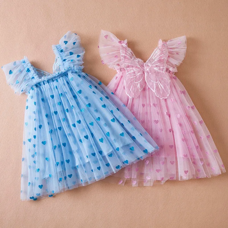 Baby Girl Summer Heart Butterfly Birthday Party Dress