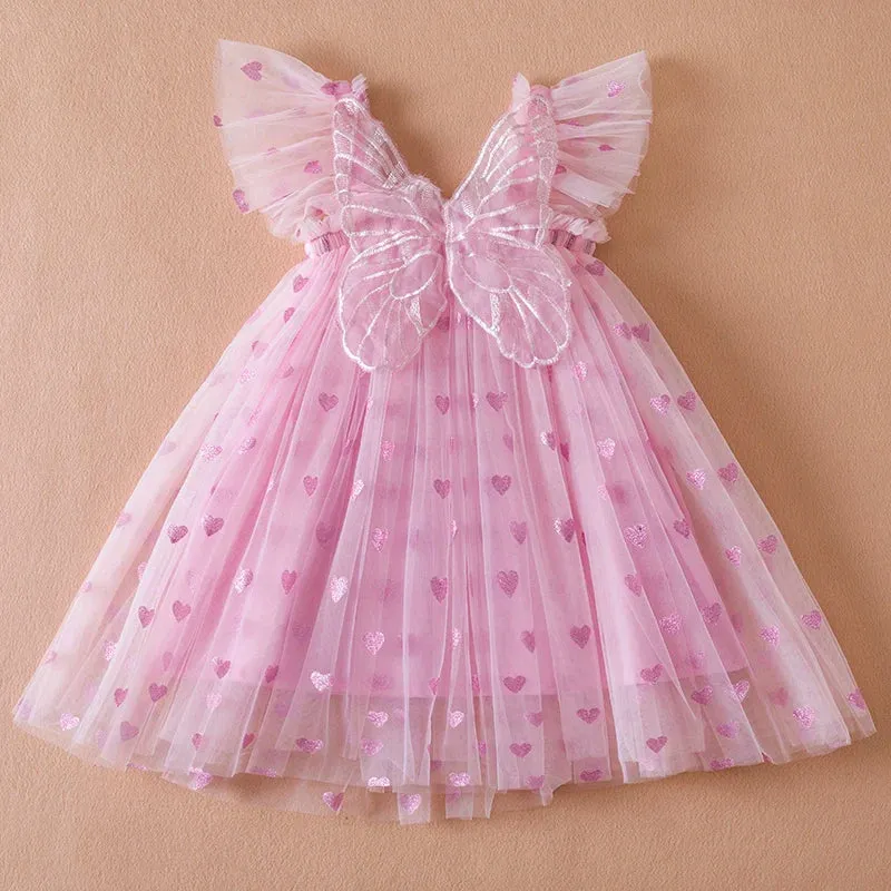 Baby Girl Summer Heart Butterfly Birthday Party Dress