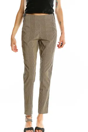 Beige Plaid Slim Fit Trousers