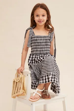 Black Check Fit And Flare Dress Sleeveless Shirred