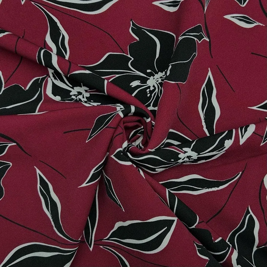 Black Floral Stretch Polyester Fabric