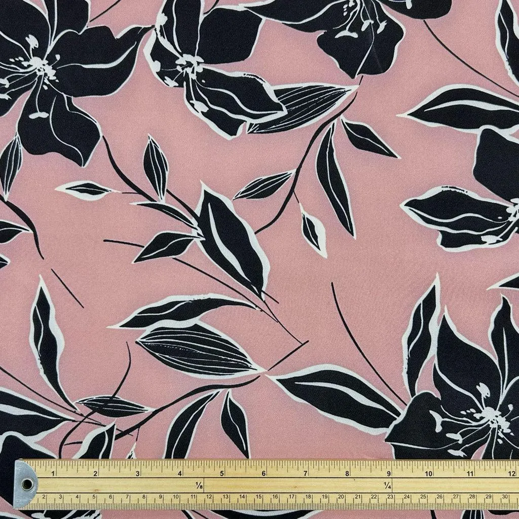 Black Floral Stretch Polyester Fabric