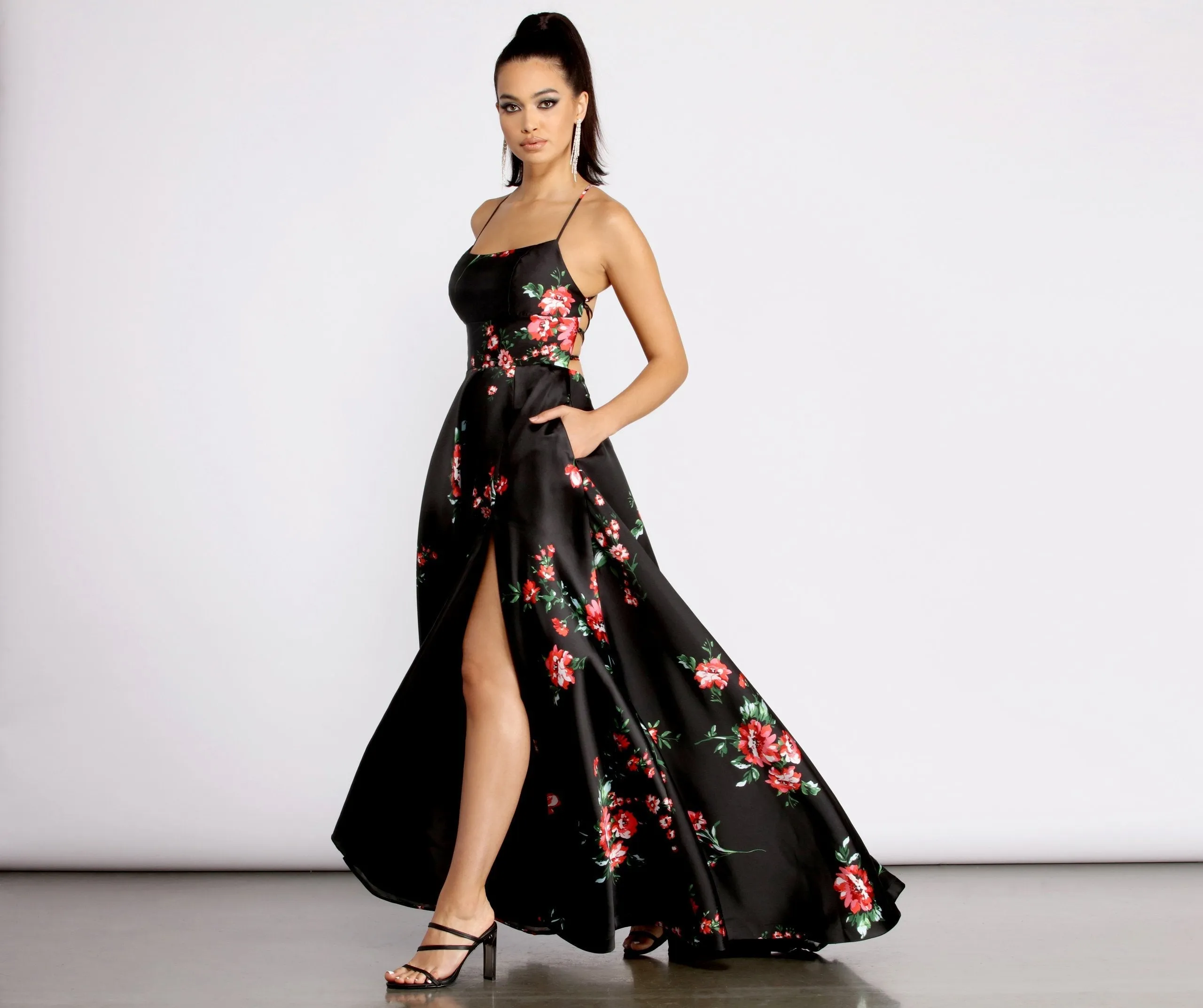 Catia Lace Up Charming Back Floral A-Line Dress