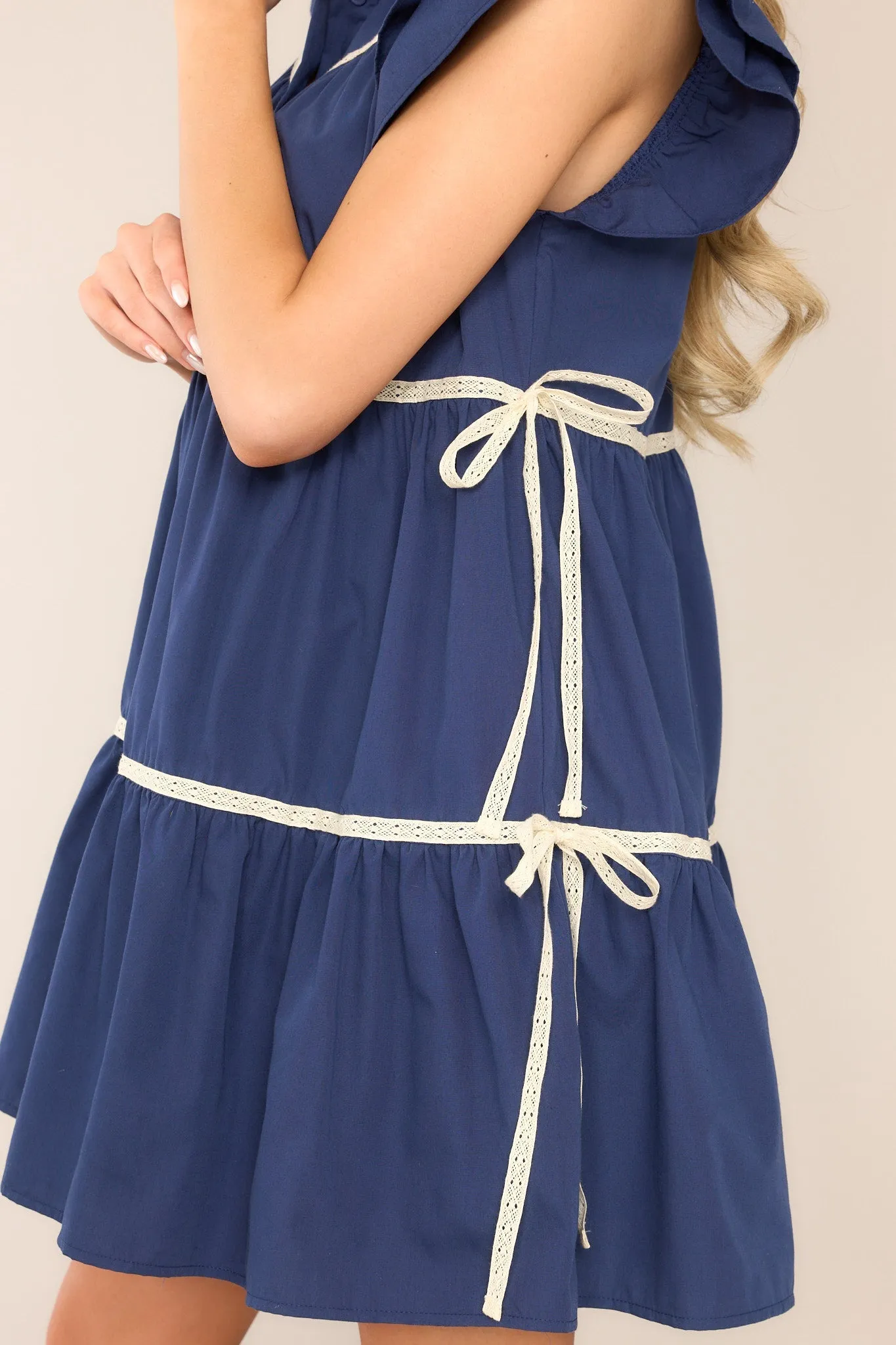 Celebrate Life Navy Tiered Button Front Mini Dress