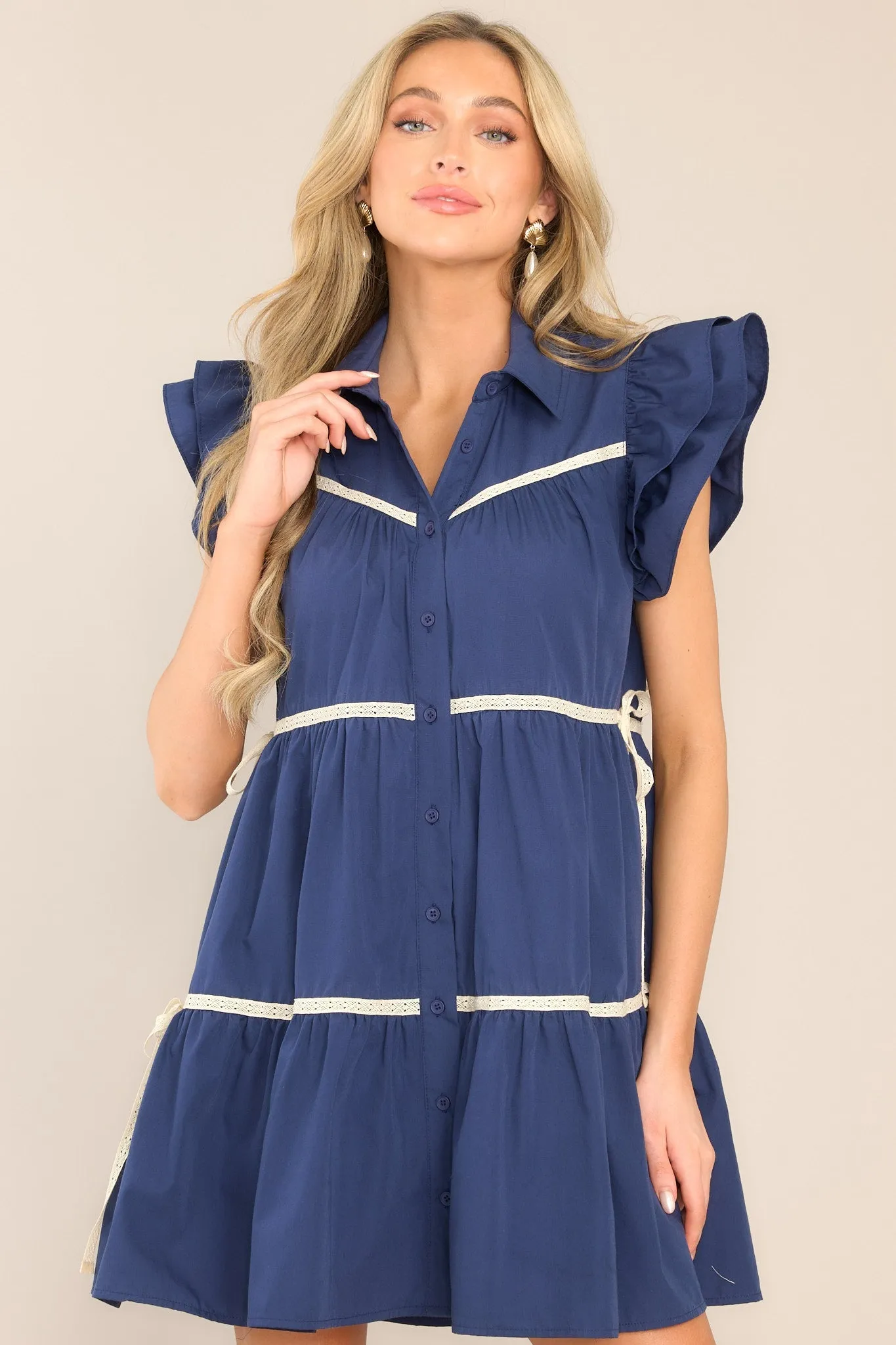 Celebrate Life Navy Tiered Button Front Mini Dress