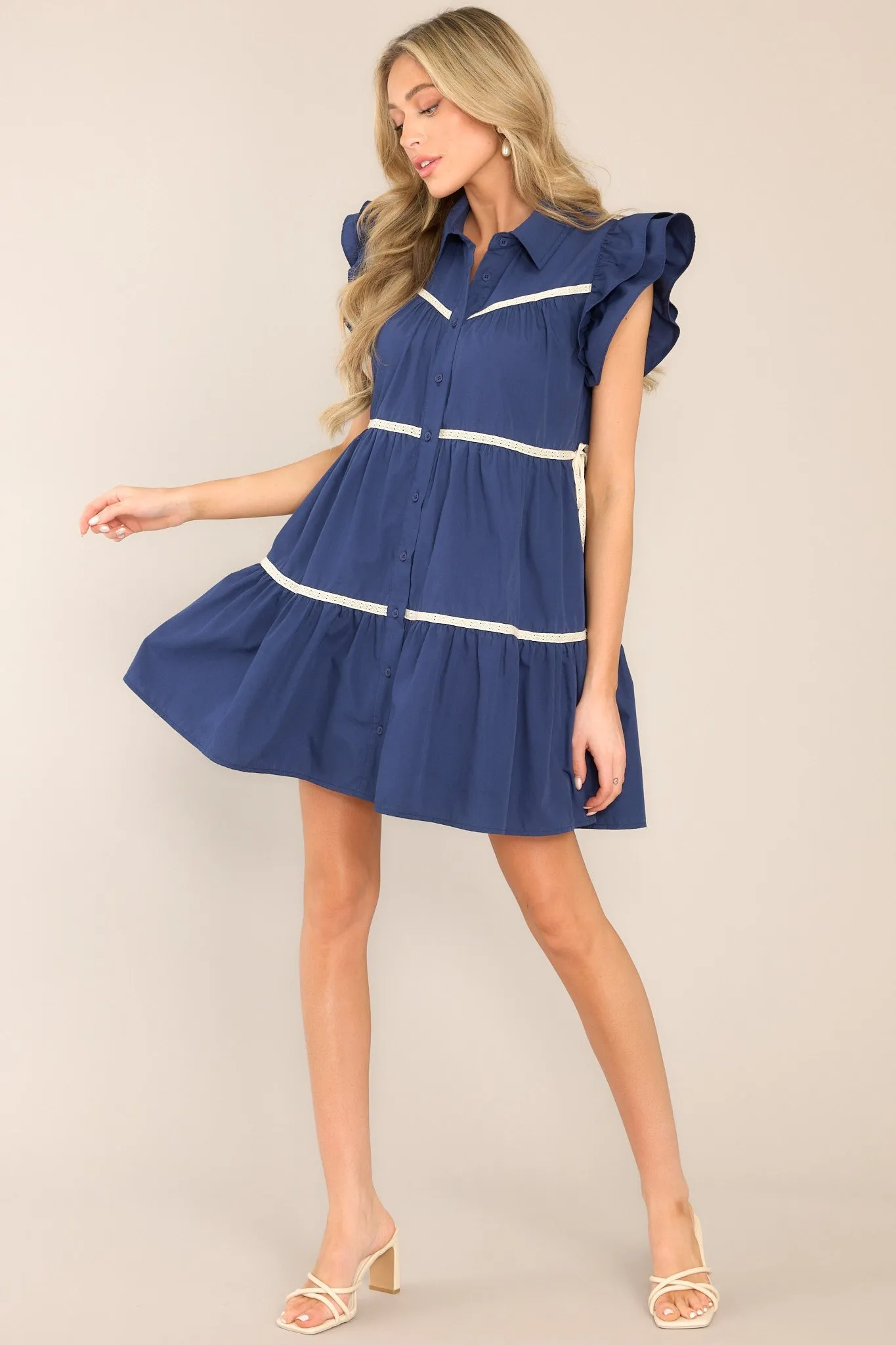 Celebrate Life Navy Tiered Button Front Mini Dress