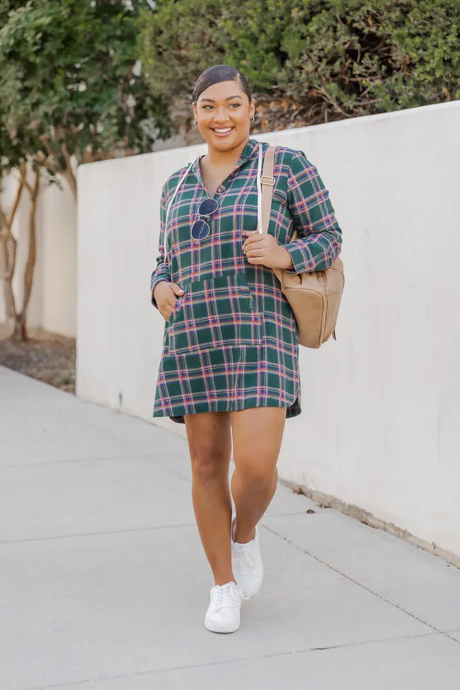 Changing With The Leaves Green Hooded Plaid Mini Dress FINAL SALE