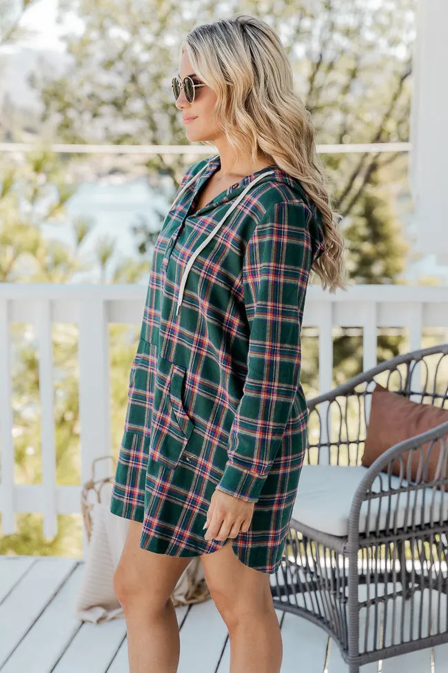 Changing With The Leaves Green Hooded Plaid Mini Dress FINAL SALE