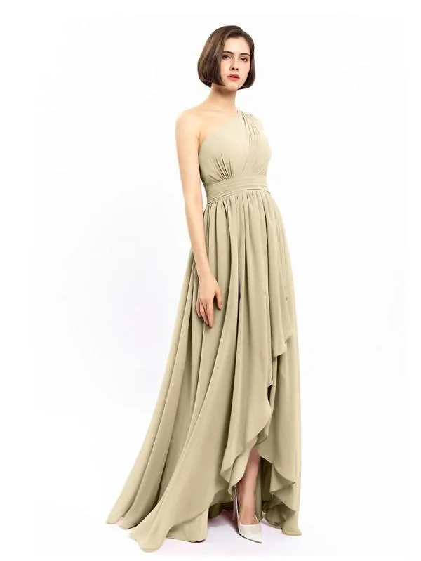 Chiffon Unique One-shoulder High-low Bridesmaid Dresses