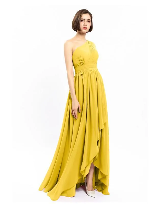 Chiffon Unique One-shoulder High-low Bridesmaid Dresses