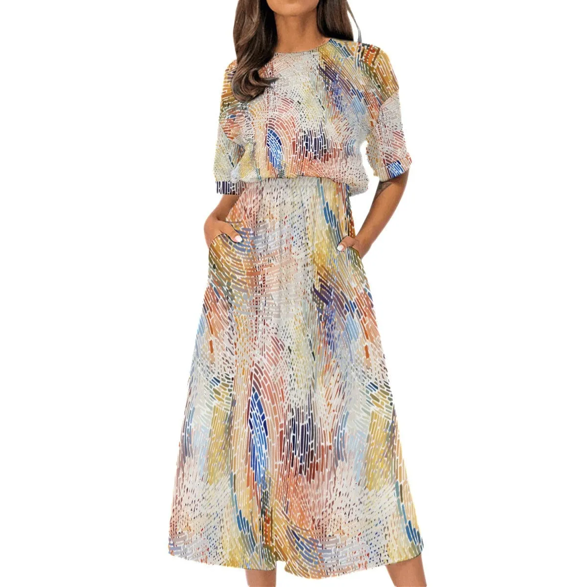 Color Swirl Sensation - Print Women's Elastic Waist Dress