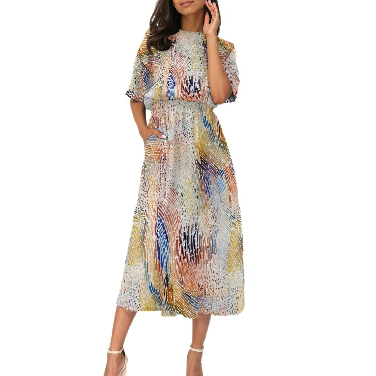 Color Swirl Sensation - Print Women's Elastic Waist Dress