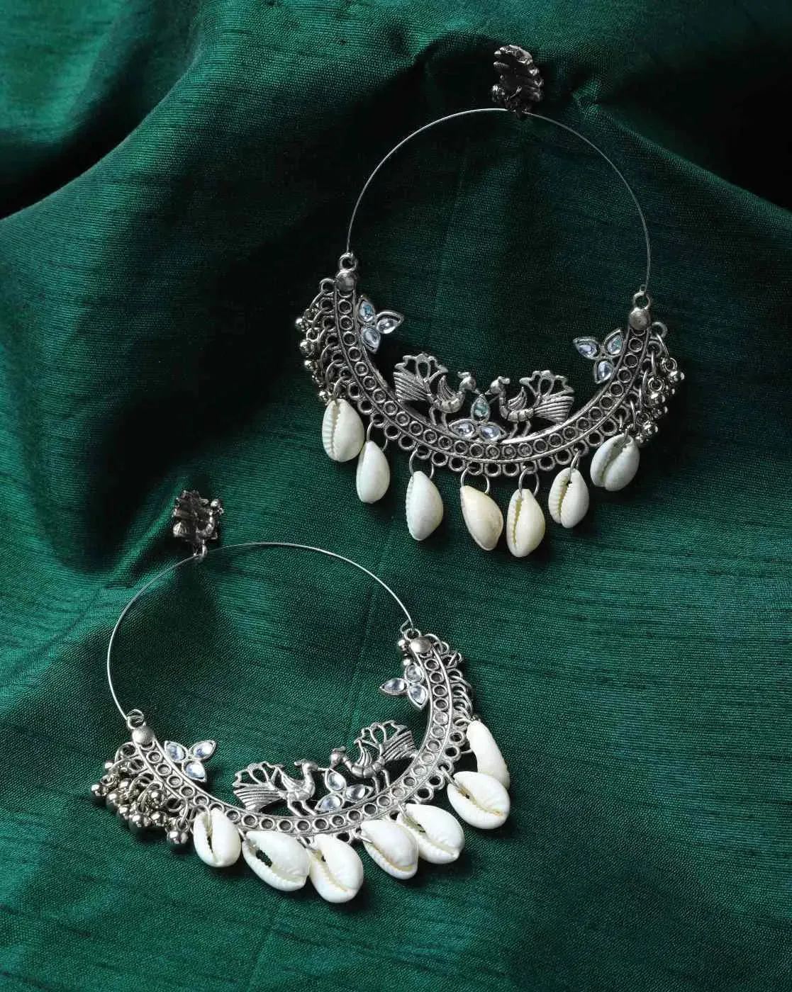 Combo Of 2 Elite Oxidised Silver Earring German Silver Chandbalis