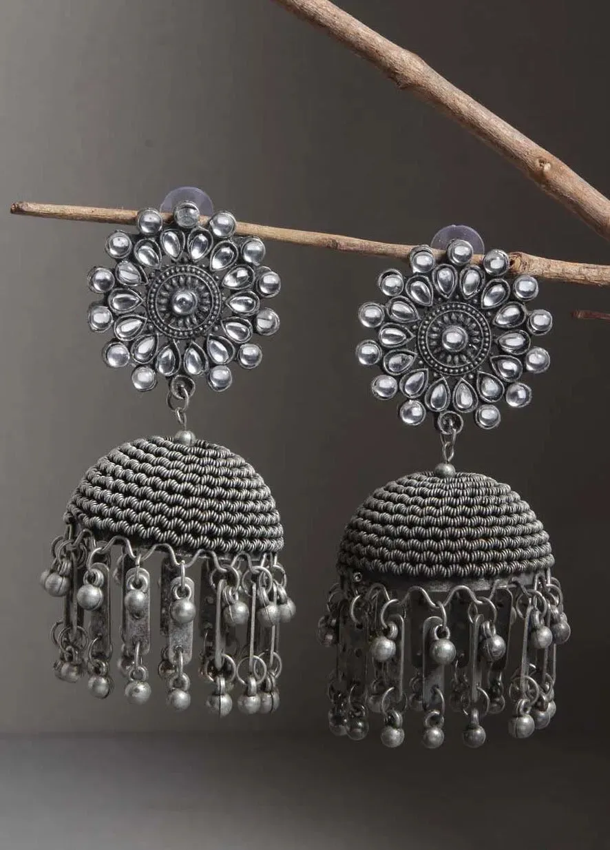 Combo Of 2 Oxidised Silver Dome Shaped Jhumkas