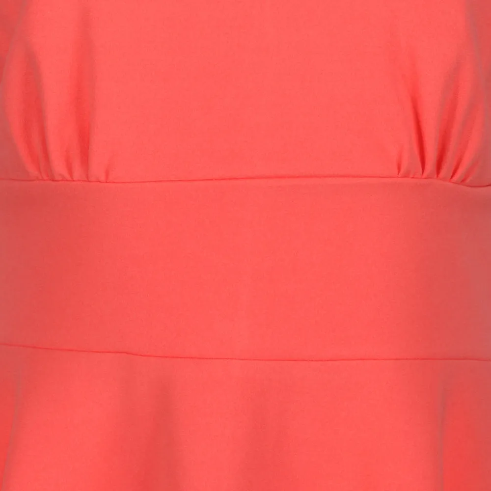 Coral Orange Cap Sleeve Fit And Flare Midi Dress