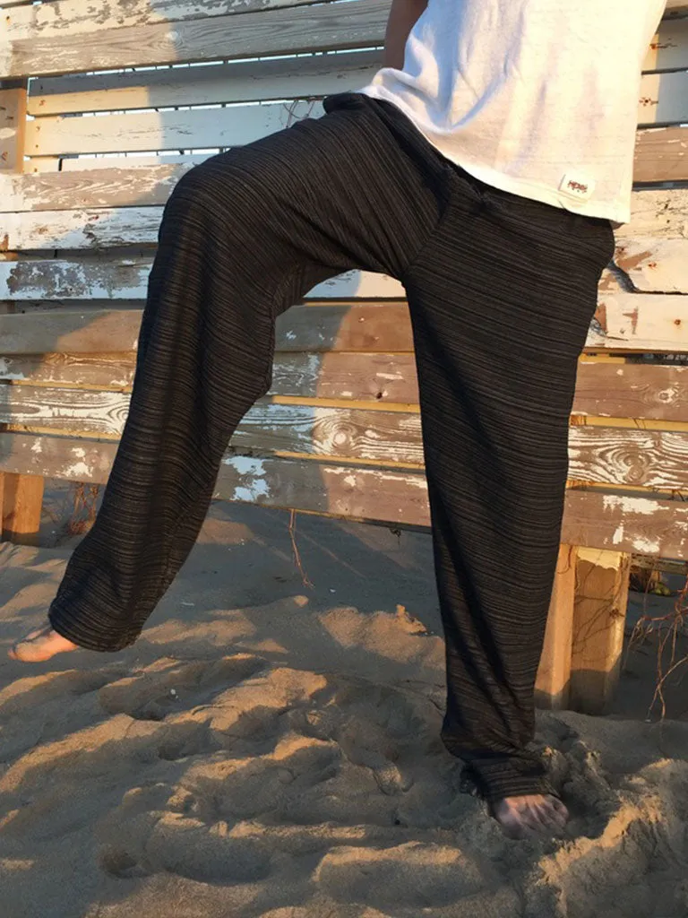 Cotton Drawstring Pants Black Pinstripe Pattern