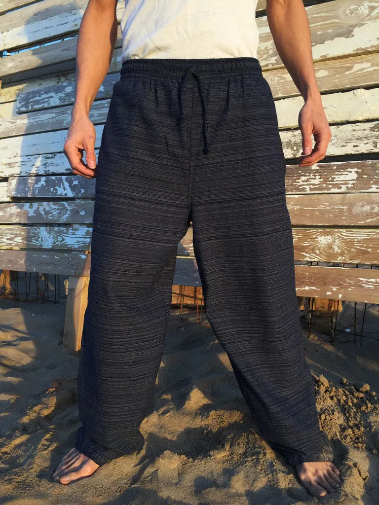 Cotton Drawstring Pants Black Pinstripe Pattern