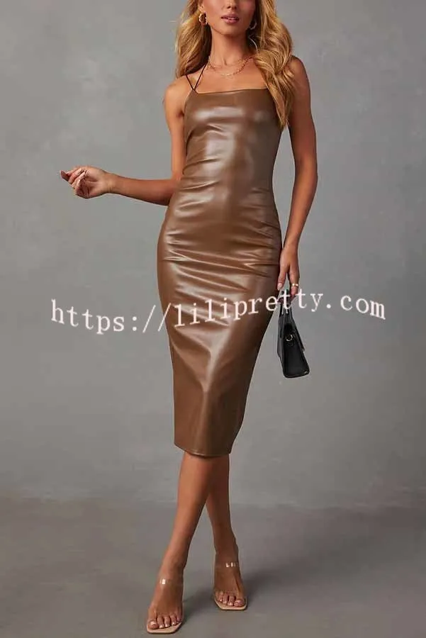 Dramatic Moments Faux Leather Slit Midi Dress