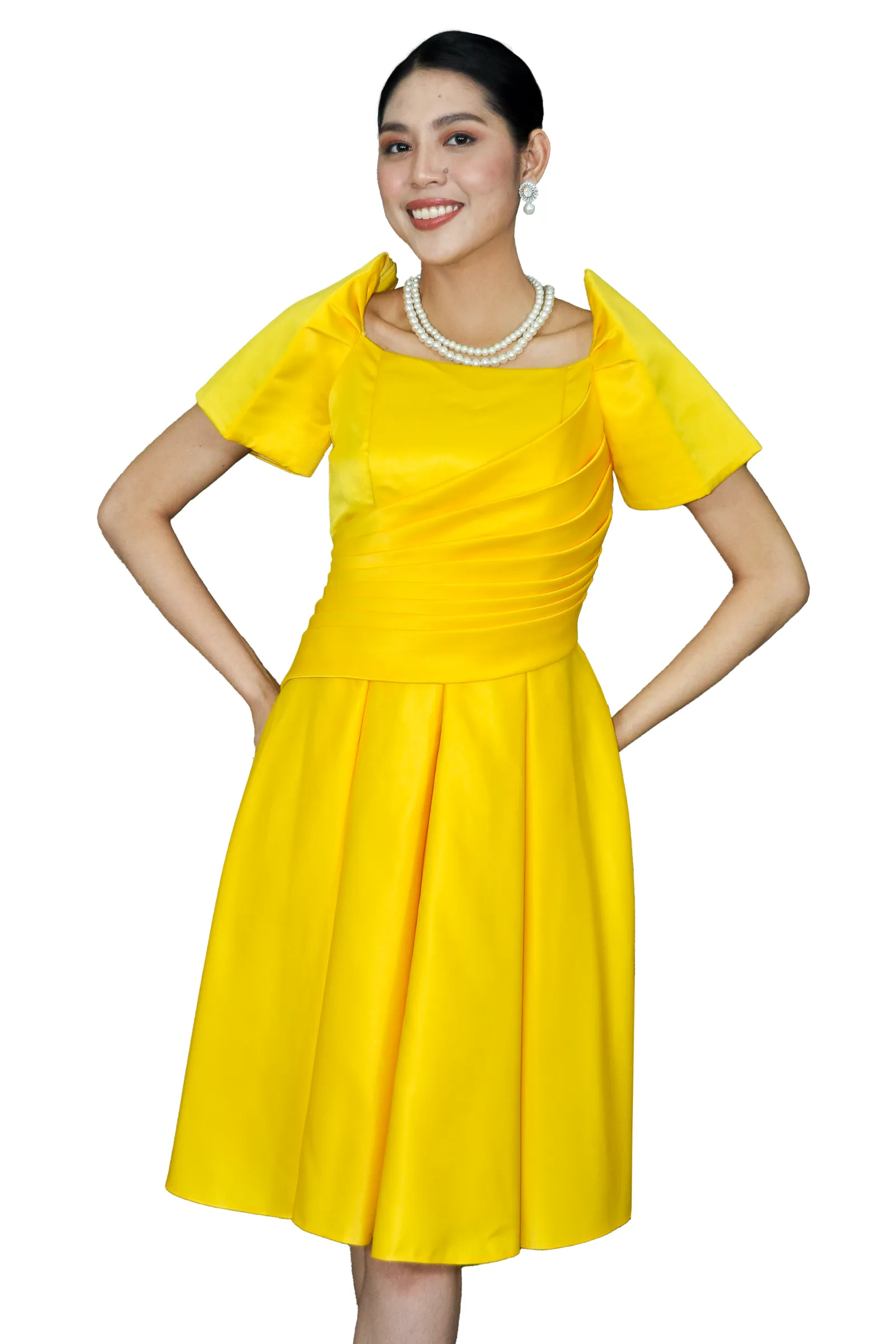 Duchess Satin Yellow Modern Filipiniana Dress -  JB64