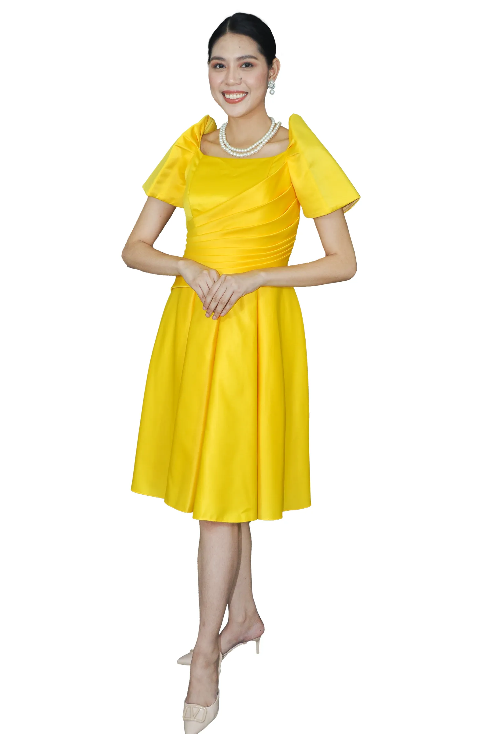 Duchess Satin Yellow Modern Filipiniana Dress -  JB64