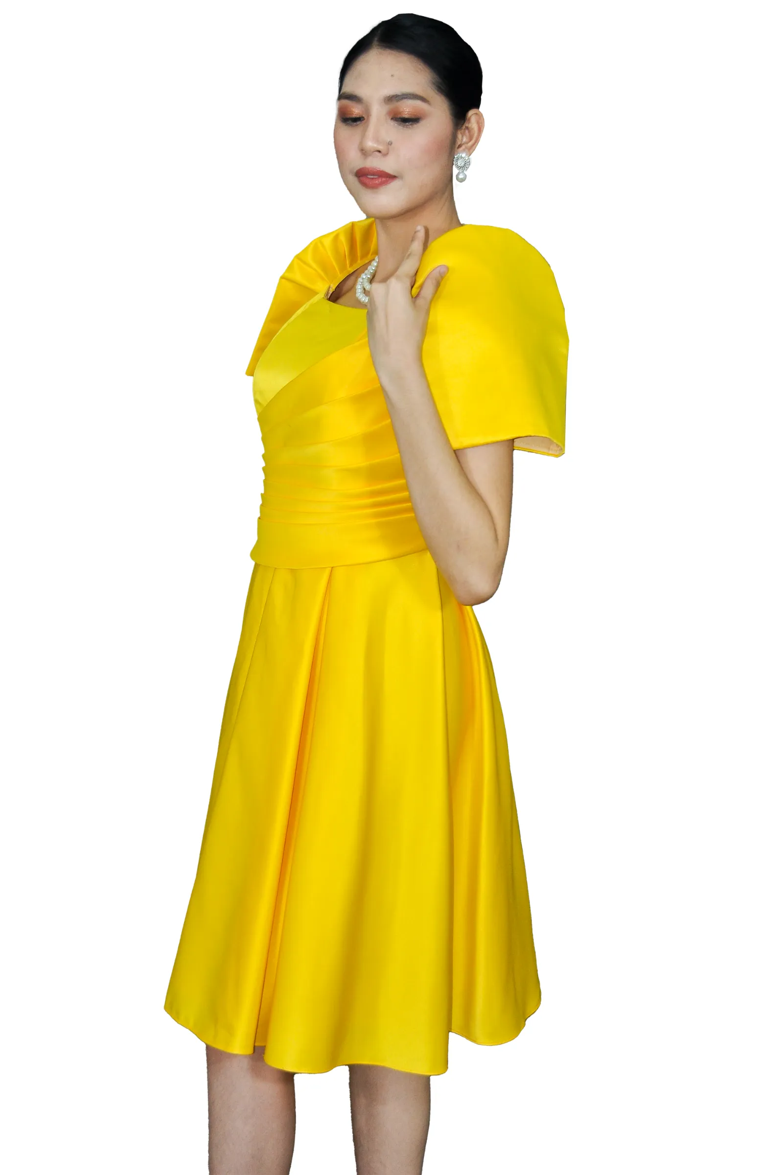 Duchess Satin Yellow Modern Filipiniana Dress -  JB64