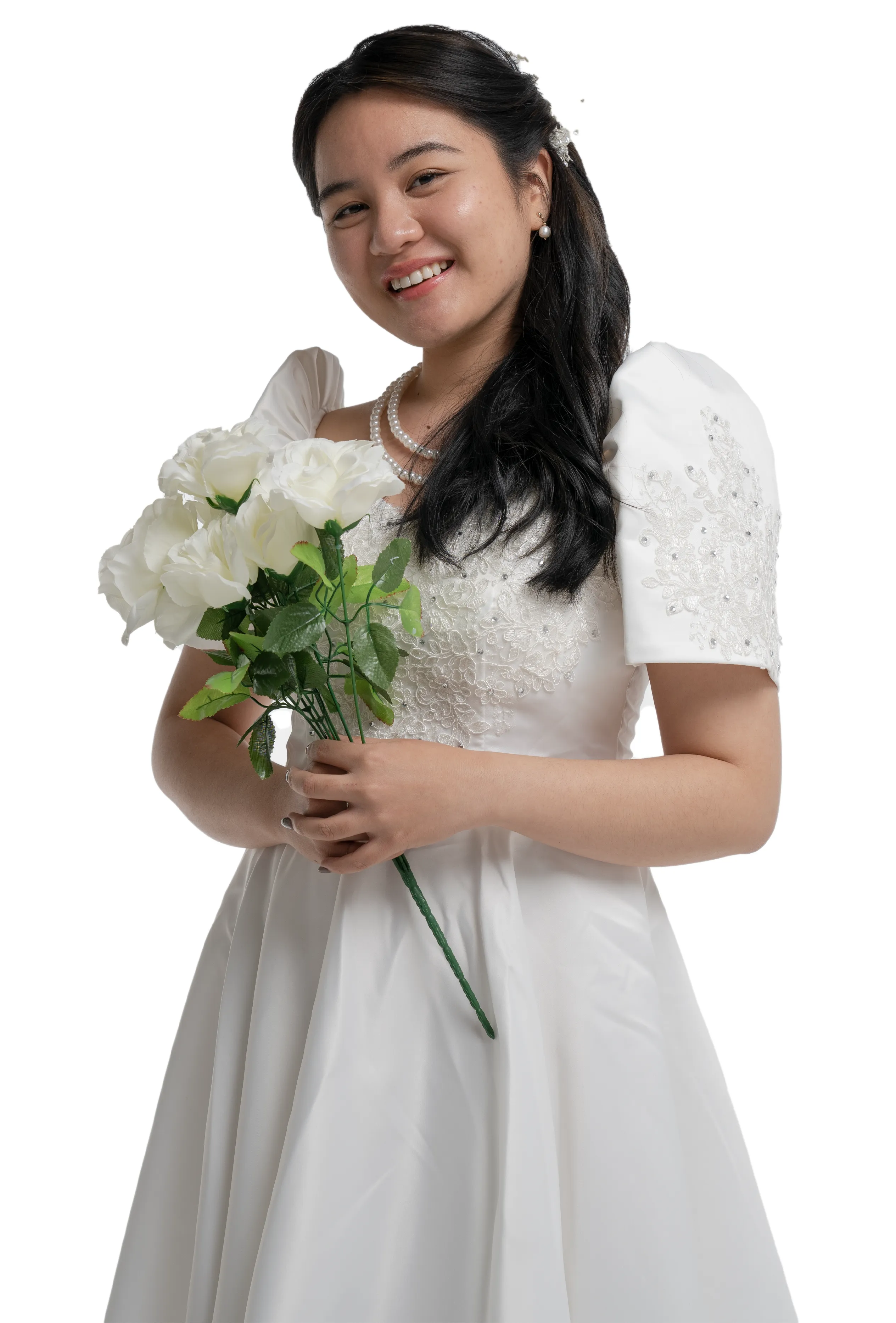 Duchess White Modern Filipiniana Midi Dress - Sandra - MR512