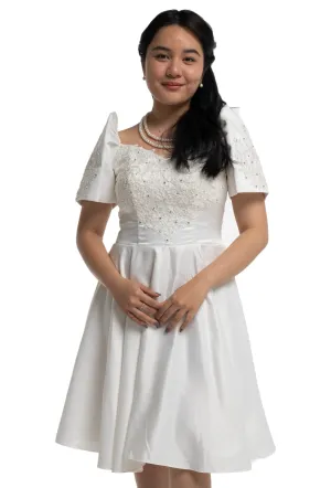 Duchess White Modern Filipiniana Midi Dress - Sandra - MR512