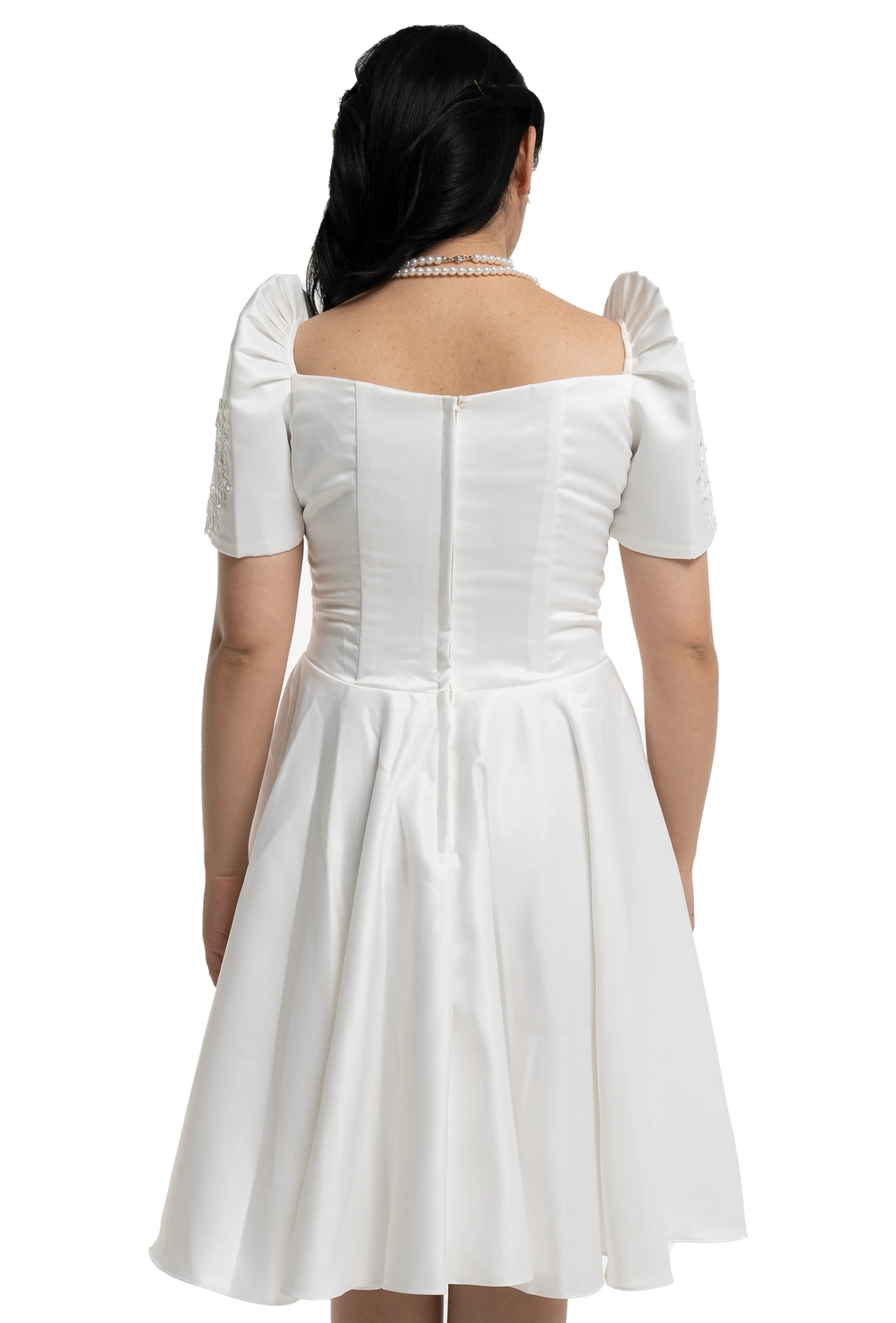 Duchess White Modern Filipiniana Midi Dress - Sandra - MR512