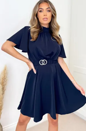 Elyse Navy Belted Skater Dress