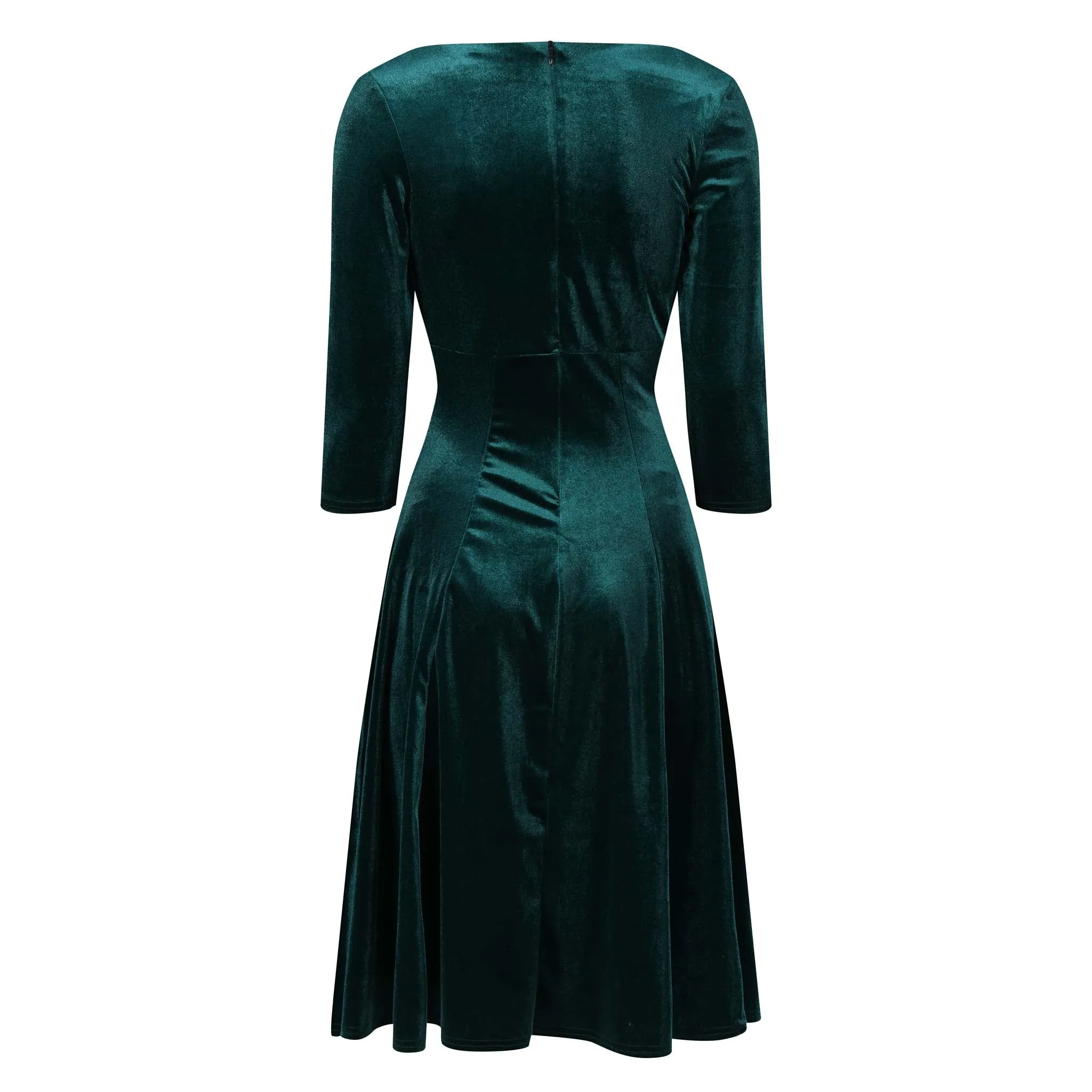 Emerald Green Velour 3/4 Sleeve Vintage Swing Dress