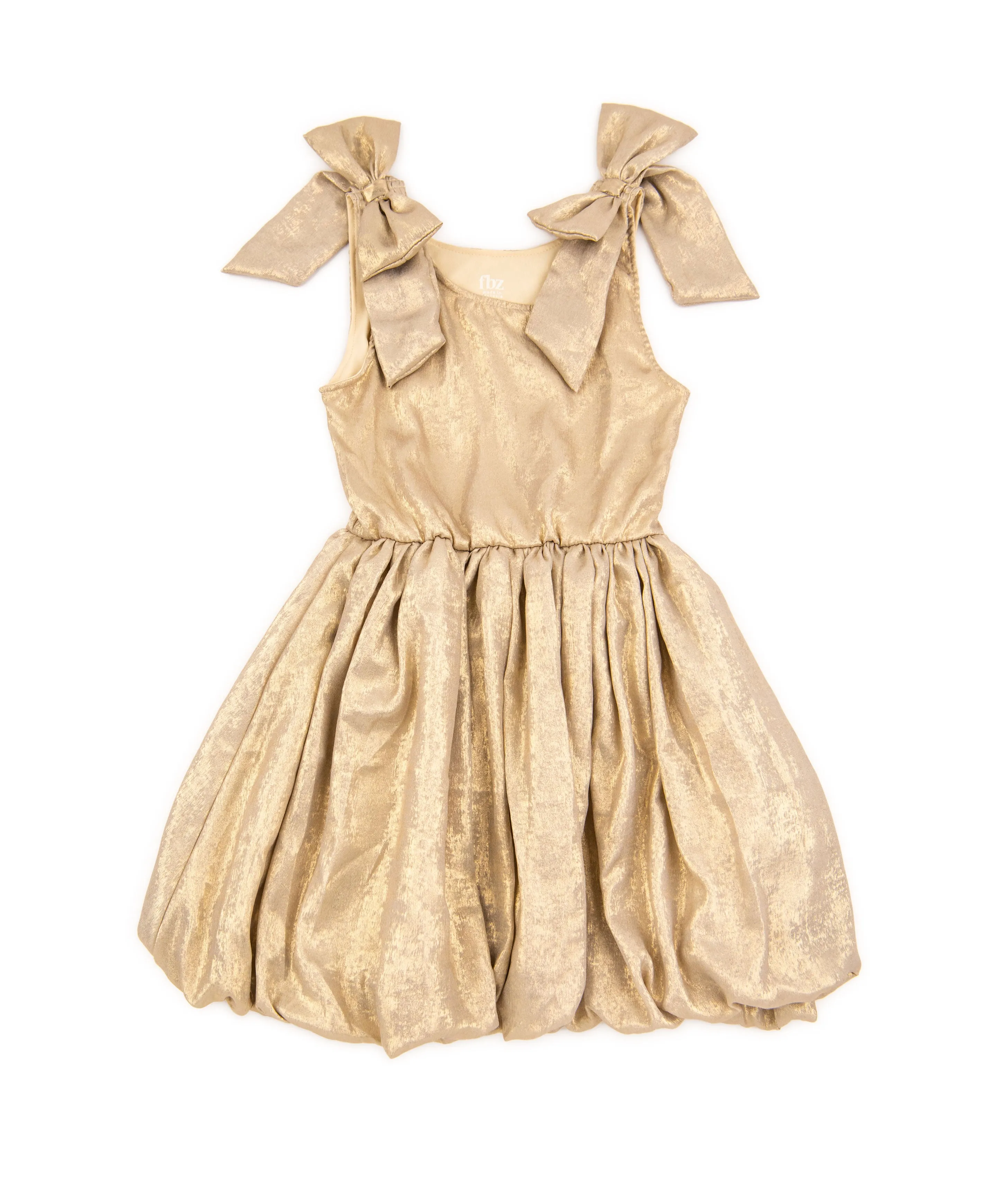 FBZ Girls Gold Tie Shoulder Bubble Dress