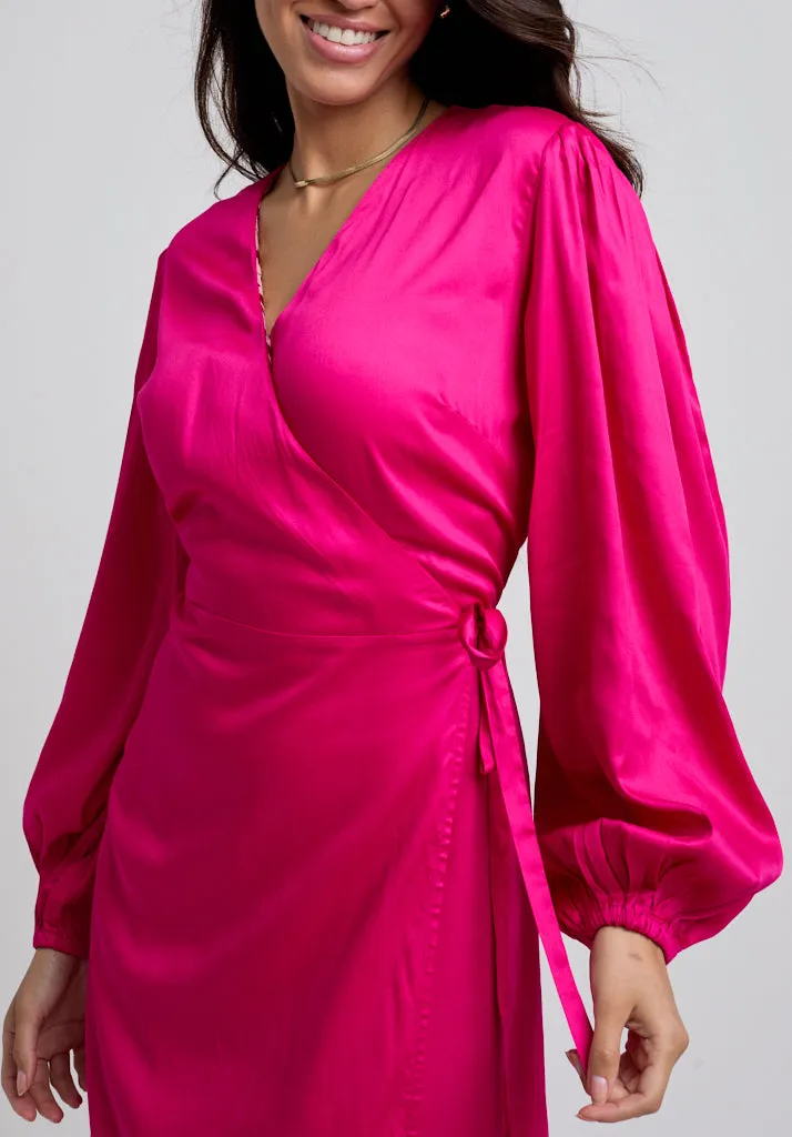 Fifi Wrap Midi Dress In Pink