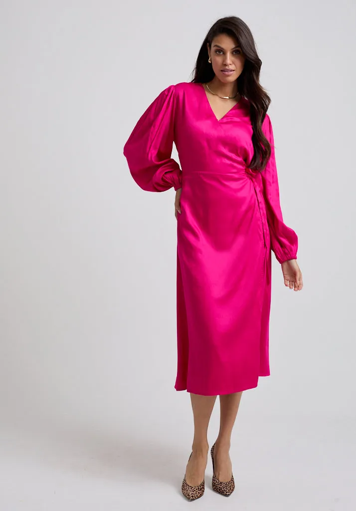 Fifi Wrap Midi Dress In Pink