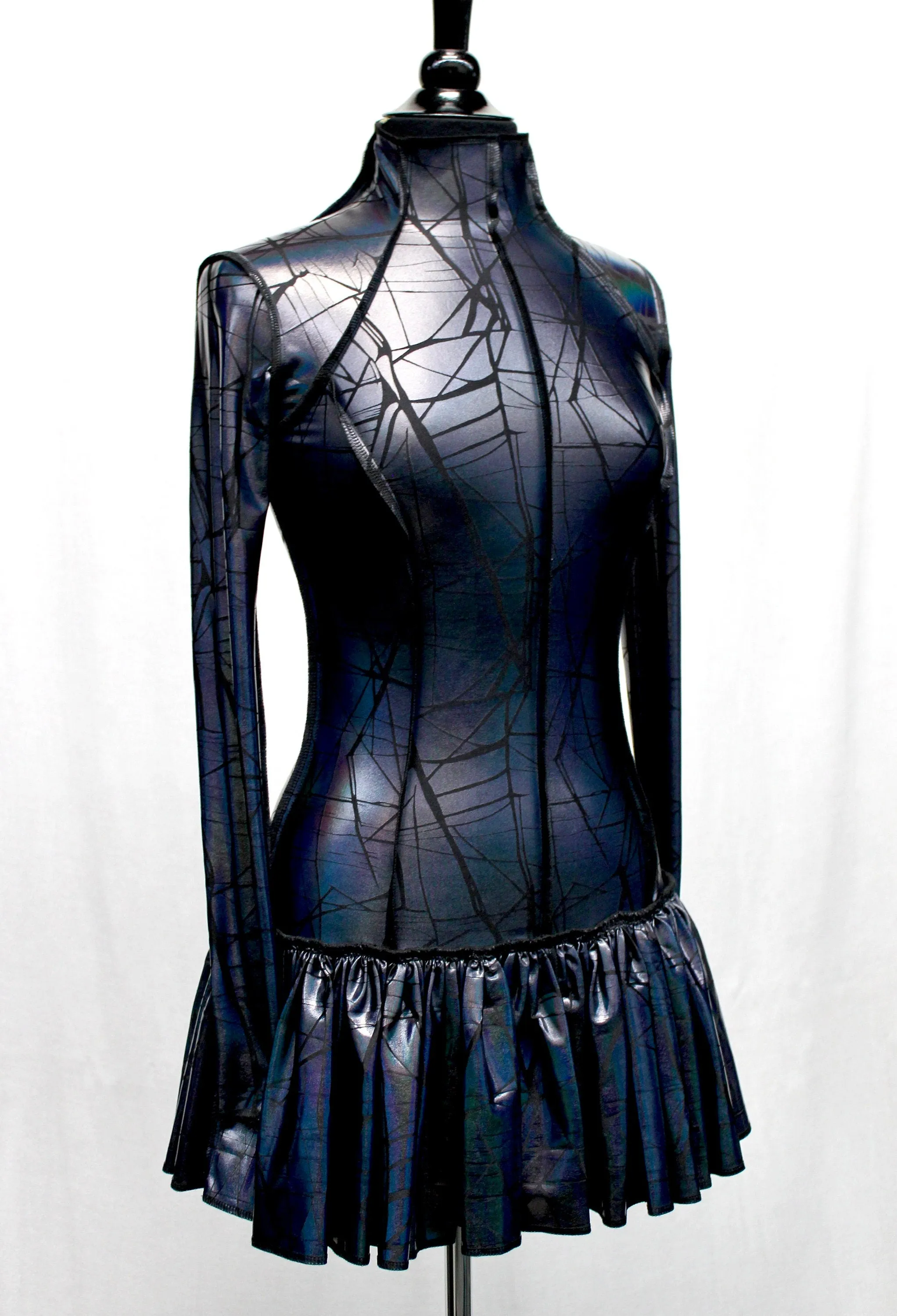 FUTURE SHOCK DRESS - Cracked Hologram Fabric - Black