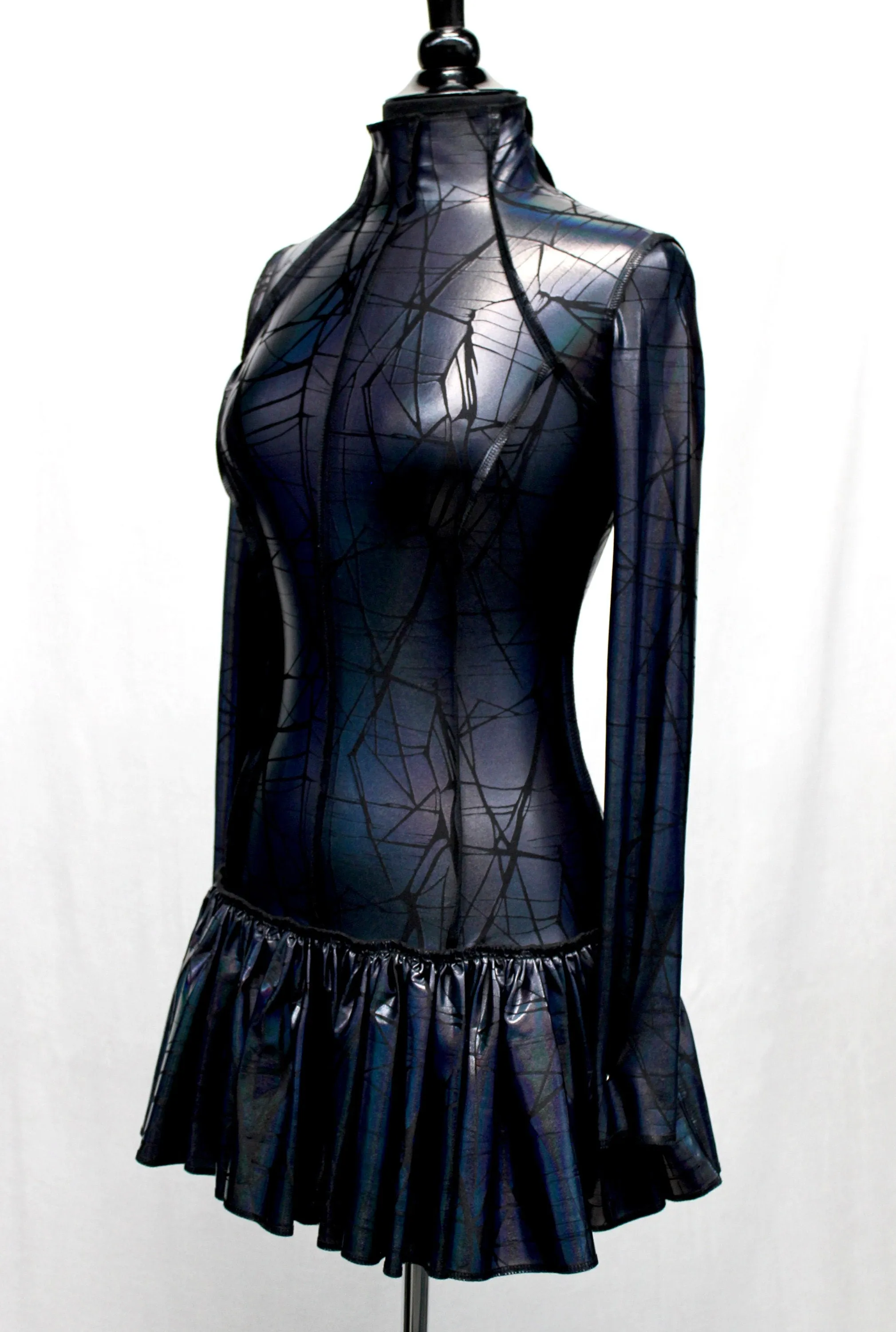 FUTURE SHOCK DRESS - Cracked Hologram Fabric - Black