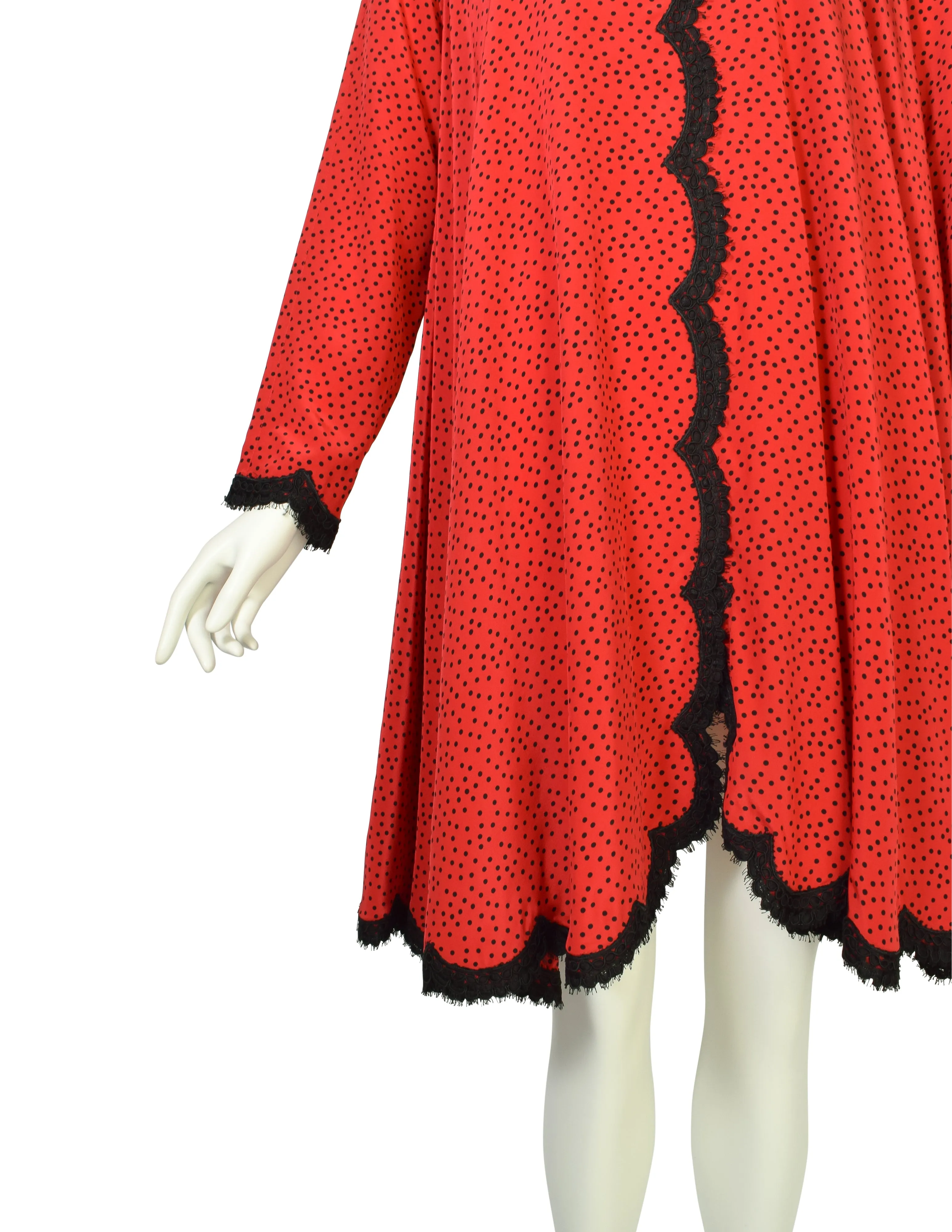 Geoffrey Beene Vintage Red Black Polka Dot Silk Trapeze Tent Dress