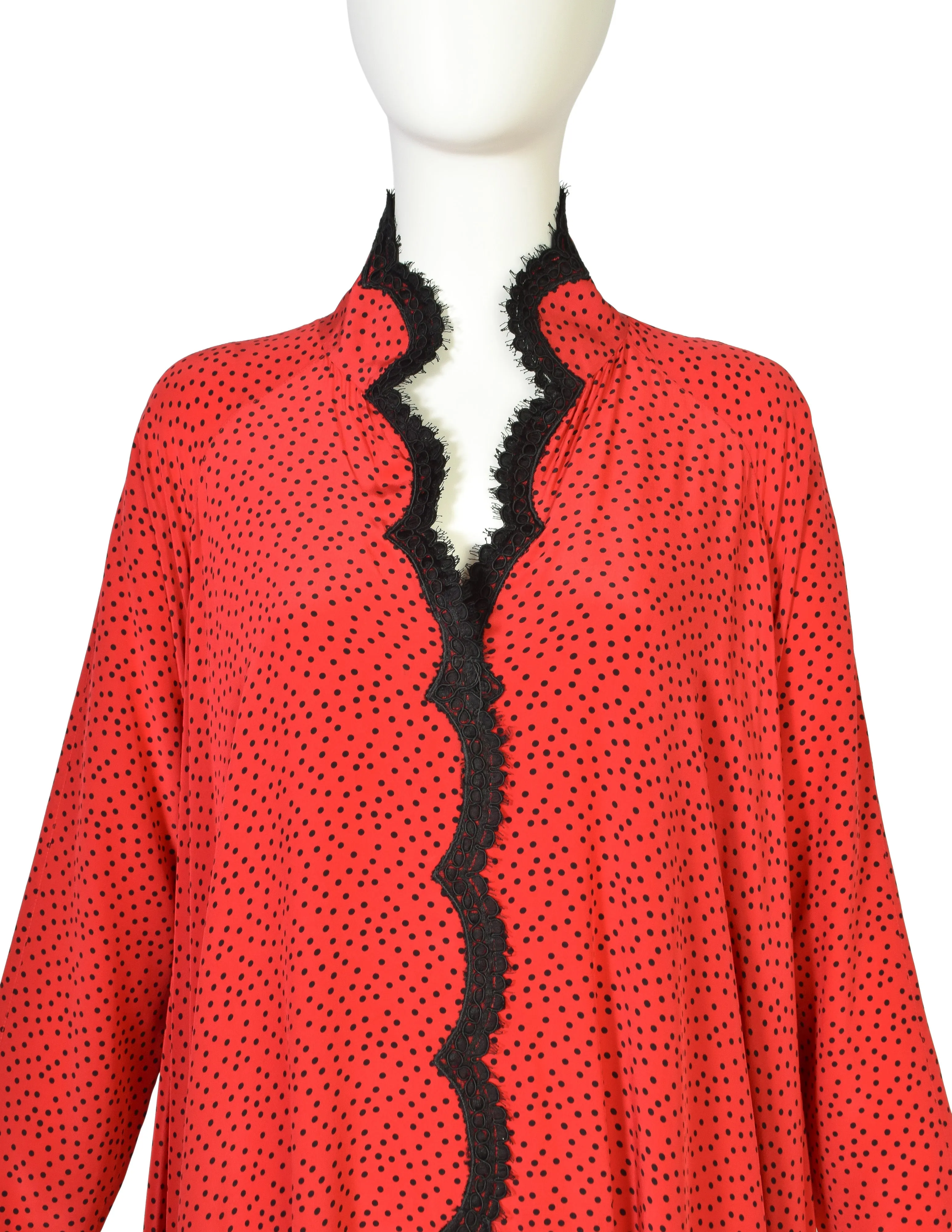 Geoffrey Beene Vintage Red Black Polka Dot Silk Trapeze Tent Dress